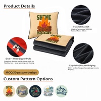 Couverture-oreiller pliable 2-en-1 en flanelle polaire avec logo personnalisé Bindi, multi-usages, fermeture éclair, pour voiture, voyage, camping, cadeau promotionnel
