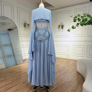 <span class=keywords><strong>Abito</strong></span> da ballo Serene Hill LA72978A in chiffon <span class=keywords><strong>blu</strong></span> con corsetto e gonna a trapezio, maniche lunghe a campana, per matrimoni e serate eleganti 2026 - Product Image 4
