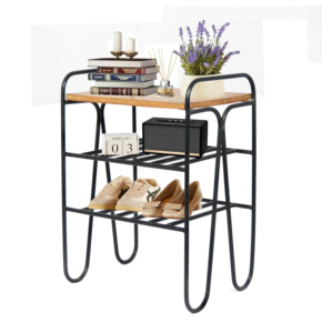 Metal Shoe <b>Rack</b> with Wooden Top Entryway Storage Organizer Cabinet <b>for</b> Living Room Display <b>for</b> Home Hallway - Product Image 2