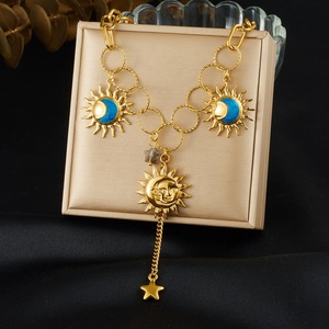 Sun Moon Star Pendant Necklace Gold Plated Stainless Steel Asymmetrical Chain Tassel Fashion Jewelry Daily Party Wear - Product Image 1