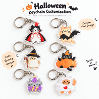 Porte-clés d'Halloween personnalisés en acrylique, design couronne, citrouille, fantôme, chauve-souris, vente en gros, fabricant OEM, fournisseur, cadeaux de fête, emballage B2B