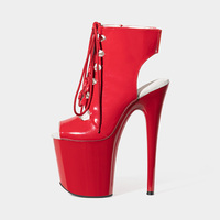 Vente en gros d'usine, talons de strip-teaseuse à lacets ouverts de 20 cm, chaussures de pole dance sexy, gladiateur, plateforme creuse, bottes à la cheville, automne été