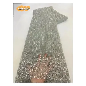 Yeni lüks gelin tül sequins dantel düğün boncuklu ve inciler nakış avrupa tarzı elbise için yüksek kaliteli kumaşlar