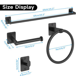 סט אביזרי אמבטיה שחור מט, סט 4 יח ', מתלי מגבת לחדר אמבטיה, מגבת לחלוק, מגבת לחלוק, מחזיק נייר טואלט - Product Image 5