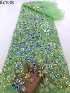 Tela de encaje nigeriano con película láser, bordado de cuentas africanas de oro, muy buena calidad - Product Image 4