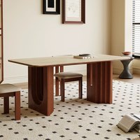 Ensemble de table à manger ovale en pierre frittée de style français du milieu du siècle, 6 places, avec 6 chaises en bois massif, meubles de salle à manger