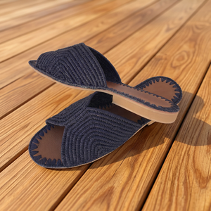 Sandalias Unisex de Rafia Tejida a Rayas, con Decoración Bordada, Punta Abierta, Transpirables, para Todas las Temporadas, de Verano, para Exteriores, de Cuero Genuino - Product Image 4