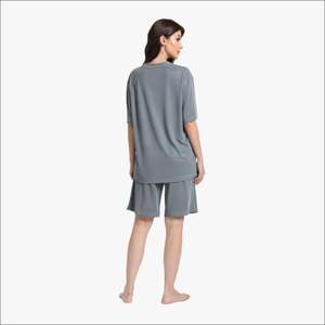 Conjunto de Pijama para Mujer, Camiseta de Manga Corta con Cuello Redondo y Pantalones Cortos, Ropa de Dormir de Verano - Product Image 4