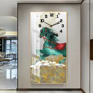 家居装饰水晶瓷画挂钟定制设计金属框架壁挂玻璃钟画