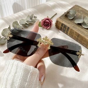 Luxurious Rectangle <b>Sunglasses</b> Full Rim Mirror Lenses Gold Crystal Accents UV400 Protection Women Adult Casual Style - Product Image 2