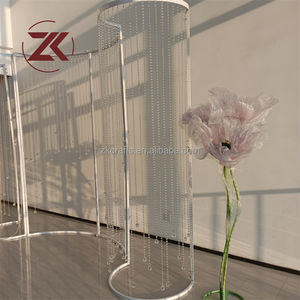 ZKAI Vente en gros <span class=keywords><strong>D</strong></span>écoration de mariage Arche blanche en métal avec perles suspendues en acrylique et support <span class=keywords><strong>d</strong></span>'arche de toile de fond LED - Product Image 5