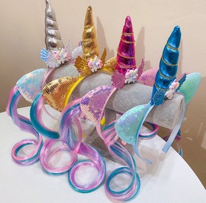 Nouvelle perruque bandeau <span class=keywords><strong>licorne</strong></span> accessoires de cheveux pour enfants dessin animé mignon petite épingle à cheveux coiffure Marbury - Product Image 2