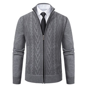 Nouvelle mode pour hommes automne hiver col montant tricot fermeture éclair torsadée extérieur Cardigan tricots décontracté hauts manteau veste pull - Product Image 5