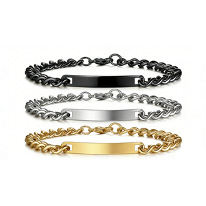 Cadena <span class=keywords><strong>de</strong></span> Joyería <span class=keywords><strong>de</strong></span> Acero Inoxidable <span class=keywords><strong>de</strong></span> Alta Gama, Resistente al Deslustre, Chapada en Oro <span class=keywords><strong>de</strong></span> 18K PVD, Barra Lisa Grabable, Pulsera para Parejas - Product Image 3