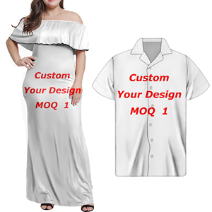 Blauwe Paar Kleding Set Dames Western Paar Kleding Polynesische Tribal Design Vrouwen Off Shoulder Jurken Bijpassende Mannen Shirt - Product Image 6