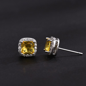 Stud Earrings Square Zircon Geometric Sugar Cube Design Everyday Wear Bezel Setting Copper Ear Post - Product Image 2