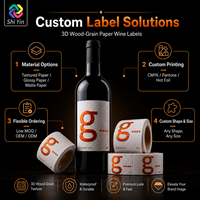 Etiquetas de Vino Personalizadas en Papel con Textura de Madera 3D, Etiquetas de Botella con Relieve para Empaquetado de Bodega, OEM ODM