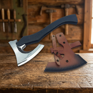 Hache viking en acier carbone fabriquée à la main |   Lame à barbe avec manche en bois de rose poli |   Hache de combat nordique authentique - Product Image 3