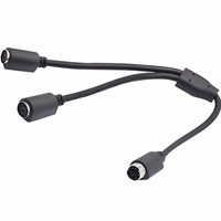 Adaptateur Répartiteur en Y PVC pour Alimentation Coaxiale et Transmission de Signal, Mini DIN 8 broches Mâle vers Double Mini DIN Femelle pour Haut-parleur et Moniteur