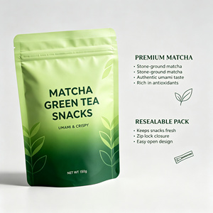 Green Matcha Stand Up <b>Plastic</b> Packaging Bag Resealable Zip <b>Pocket</b> Food Grade Pouch for Tea Snacks - Product Image 3
