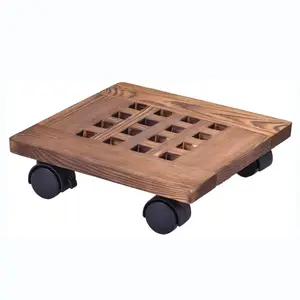 10 "Zoll Rolling Holz Pflanzer Caddy Topfpflanze Stand mit Rädern Runde Blumentopf Rack Indoor Outdoor Pflanzer Trolley mit 3