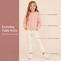 NOUVEAU Pull en tricot épais rose pour filles, pull ample à manches longues avec poignets côtelés, pull chaud pour enfants OEM