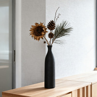 Vase à fleurs artisanal créatif en céramique noire, vase décoratif de table rustique, style vintage, vase en terre cuite