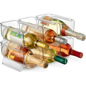 Supporto per organizzatore di stoccaggio per portabottiglie per vino in plastica trasparente impilabile in confezione da 4 pezzi di frigorifero ecologico senza BPA - Product Image 1