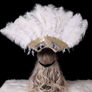 Coiffe à pampilles en plumes d'autruche pour spectacles de burlesque, cabarets, événements de samba, performances de showgirls de Vegas, célébrations du Mardi Gras - Product Image 5