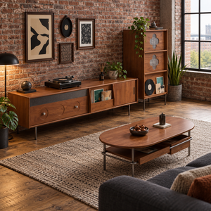 WYRAX Loft Apartment 3-teiliges Wohnzimmer-Möbelset mit <span class=keywords><strong>TV</strong></span>-Ständer, zweistufigem Couchtisch und hohem Aufbewahrungsschrank - Product Image 2