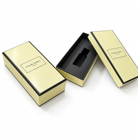 Boîte cadeau rigide élégante en or champagne avec insert en EVA et bordure noire, emballage de luxe pour flacons de parfum et de soins de la peau