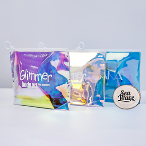 Étui zippé en plastique <span class=keywords><strong>bleu</strong></span> laser brillant avec languette de traction pour produits de soin solaire, emballage en vrac pour le marché nord-américain - Product Image 3