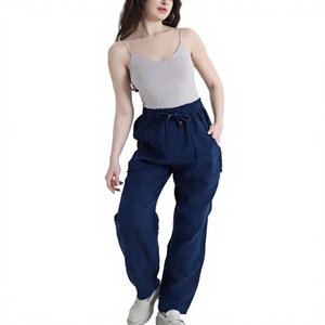 Pantalones Casuales de Lona para Mujer, Cintura Media, Corte Recto, Transpirables, Impermeables, de Color Sólido, con Cordón y Bolsillos - Product Image 3