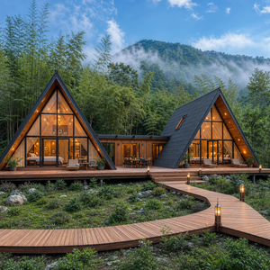 Villa préfabriquée de luxe moderne en <span class=keywords><strong>A</strong></span>-frame pour l'extérieur, maisonnette triangulaire à faible hauteur avec <span class=keywords><strong>vue</strong></span> panoramique, chalet de retraite, mini-<span class=keywords><strong>maison</strong></span> à <span class=keywords><strong>vendre</strong></span> - Product Image 4