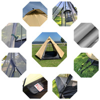 Tente imperméable à pyramide octogonale portable verte avec trou de veste de poêle ignifuge, tente ultralégère de camping chaude pour l'automne et l'hiver