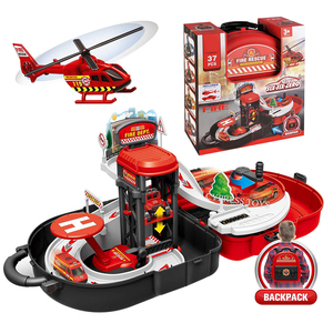 37 Piezas de Juguetes para Niños, Vehículos de Juguete Fundidos a Presión, Mochila de Bomberos, Estacionamiento con Modelo de Auto de Metal, Helicóptero y Autobús - Product Image 1