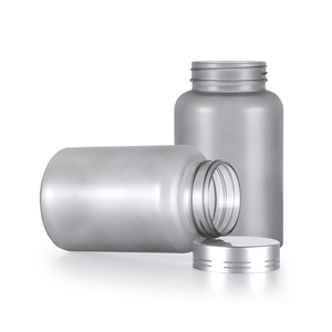Botella cilíndrica de PET mate de 250 ml, color gris, para envasado industrial de medicamentos, con tapa de rosca y serigrafía. - Product Image 4