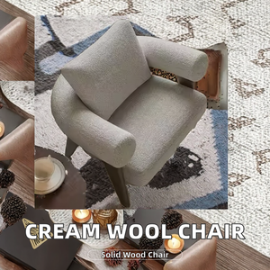 Sedia da salotto moderna in legno massello con crema di lana di pecora Design per il tempo libero per <span class=keywords><strong>soggiorno</strong></span> o balcone <span class=keywords><strong>mobili</strong></span> per la casa - Product Image 2