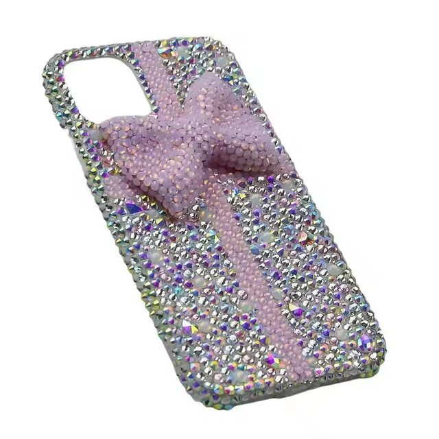 Luxury Sparkle Diamond Handmade Black Shell for iPhone Xr X Xs 7 8 11 12 13 14 15 16 17 Pro Max Cell Phone Case