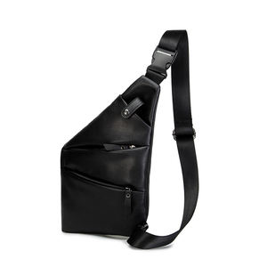 Sac à bandoulière en cuir noir vierge pour hommes, pas cher, LOGO personnalisé, cadeau promotion, sac de poitrine vierge, sacoche pour hommes - Product Image 1