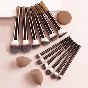 Ensemble de 12 pinceaux de <span class=keywords><strong>maquillage</strong></span> marron avec 3 éponges cosmétiques pour le visage et les yeux, outils de beauté pour femmes, <span class=keywords><strong>maquillage</strong></span> quotidien professionnel - Product Image 2