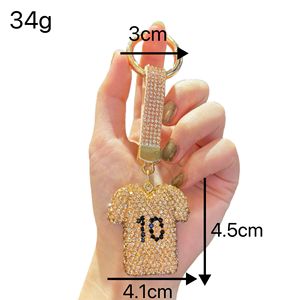 Llavero con forma de camiseta, diseño de número <span class=keywords><strong>10</strong></span> con diamantes de imitación de alto brillo, pulsera creativa y cómoda, llavero metálico. - Product Image 5