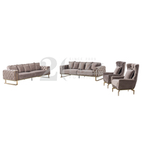 Meubles de salon Chesterfield en tissu marron, canapé sectionnel et fauteuil 7-8 places