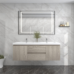 Mobili <span class=keywords><strong>moderni</strong></span> di lusso galleggiante mobile da 60 pollici in legno doppio lavabo in ceramica a specchio con piano di lavoro in marmo - Product Image 5