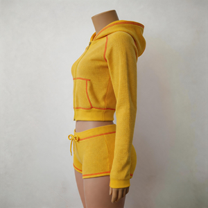 Conjunto <span class=keywords><strong>de</strong></span> Dos Piezas con Sudadera con Cierre y Cintura Baja, Estilo Chic, Tejido Waffle, para Mujer, Moderno, Casual, para Uso Diario - Product Image 6