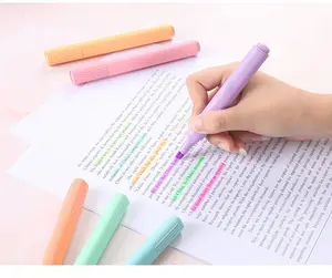 Eco Straw Material Korea Pastel Highlighters with Chisel Tip Cute Macron Assorted Ink-6 Colors Quick-drying Triangle Marker Pens