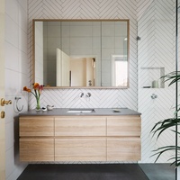 Kustom Modern 1500mm Hotel kamar mandi Vanity Dinding kabinet gantung dengan 2 cermin datar persegi panjang wastafel MDF bahan ukuran disesuaikan