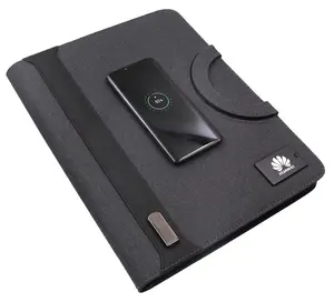 Desain Baru B5 Penyimpan File Notebook Bank Daya dengan Flash Drive 16 Gb dan Logo Led dan Pengisian Daya Nirkabel 8000 Mah