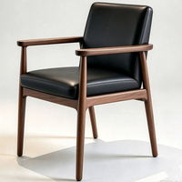 Fauteuil de salle à manger BST Mid-Century Modern en noyer avec assise rembourrée en cuir pour salle à manger et salon