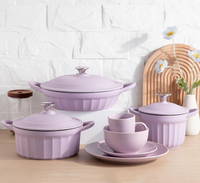 Marmite à soupe en verre côtelé violet lilas, écologique, résistante au lave-vaisselle, ensemble de batterie de cuisine moderne, vente en gros, personnalisable, cocotte